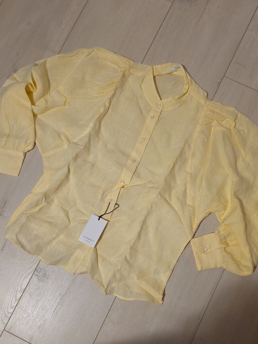 Figaret Paris Yellow Linen Lanaee Shirt Size 34 (US XS)  NWT